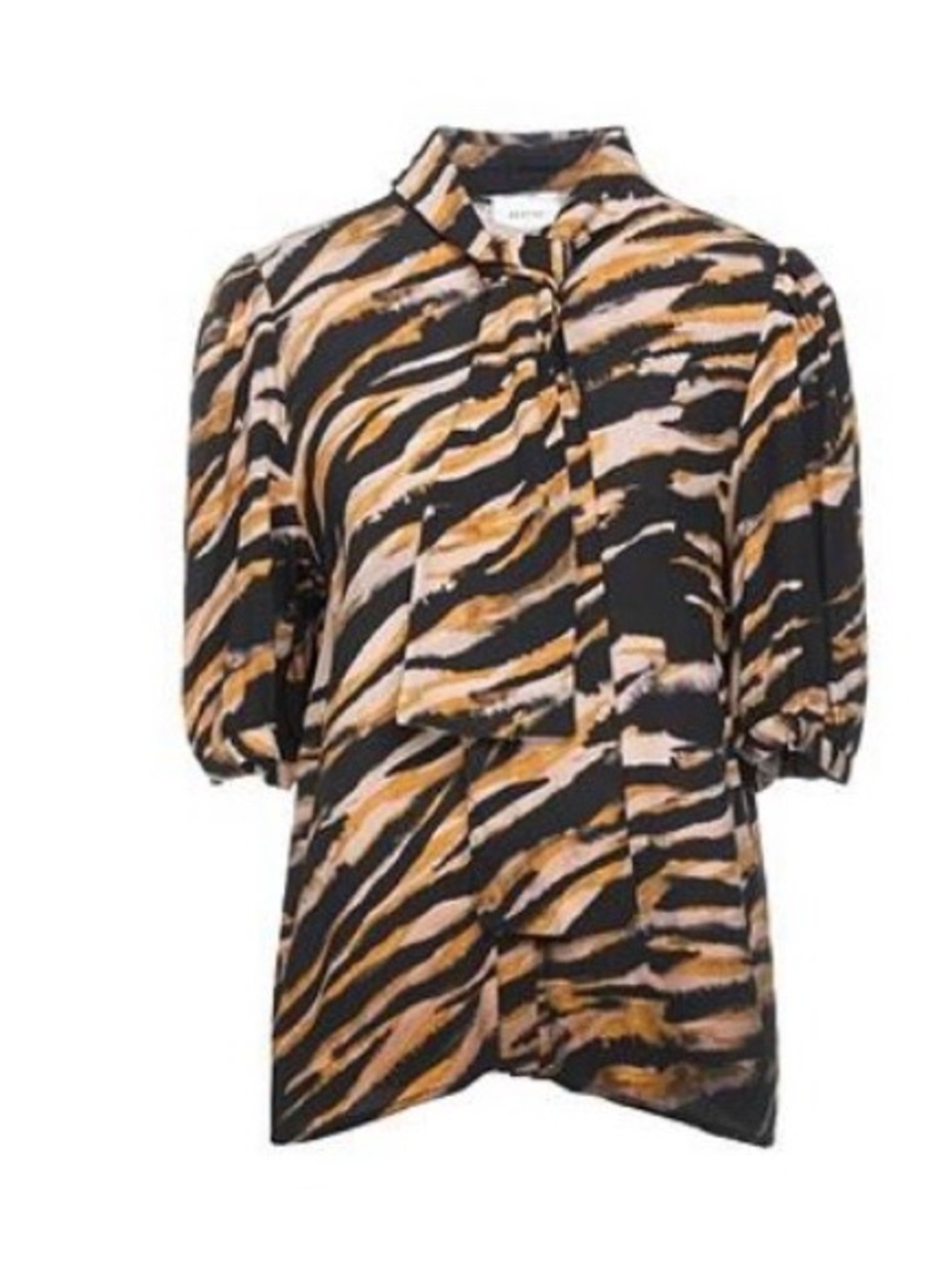 Women’s Animal-Print Button Down Blouse in Black and Tan